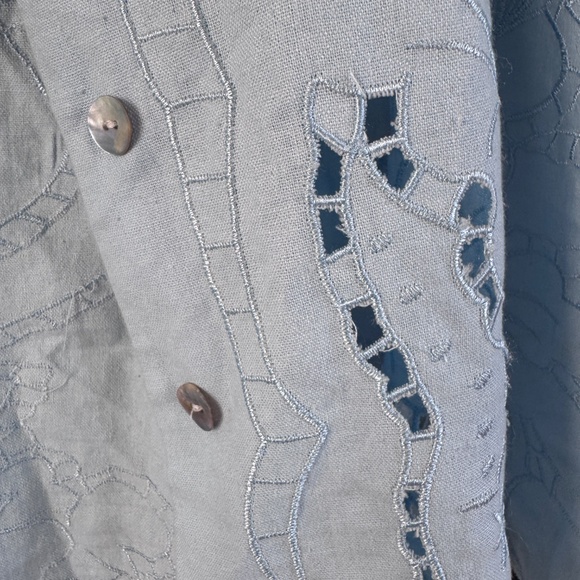 Susan Graver linen blend Blazer light blue cottagecore cutout eyelet embroidery - Picture 7 of 12